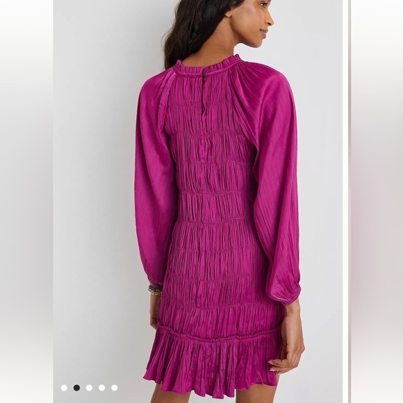 Anthropologie Maeve Tasha Satin Smocked Ruffle Dress - Picture 2 of 13